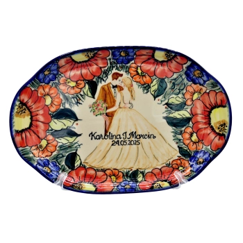Taca ceramiczna z malowidłem w dniu ślubu
